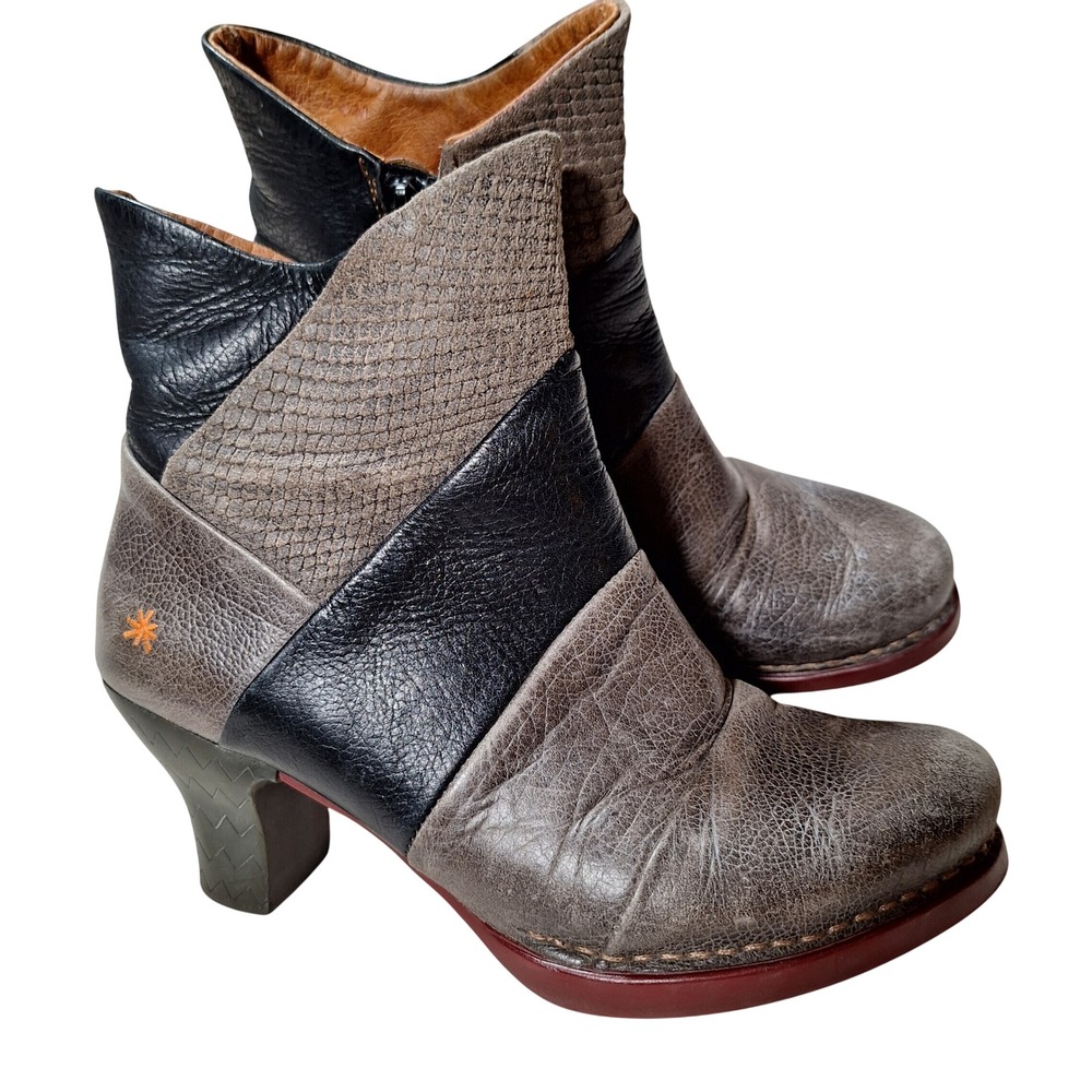 Art Company Spain Leather Ankle Boots Two Tone Snake Boho Dopamine Heeled 37